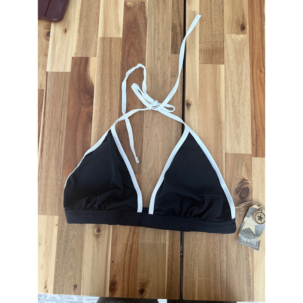 Converse One Star Bikini Top Black White Halter Triangle Swimwear XL NWT